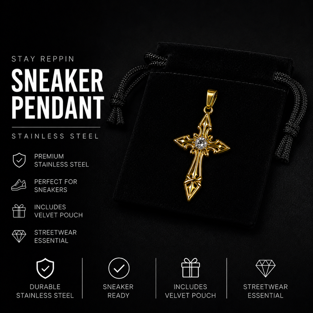 Stay Reppin Gold Cross Sneaker Pendant – Stainless Steel