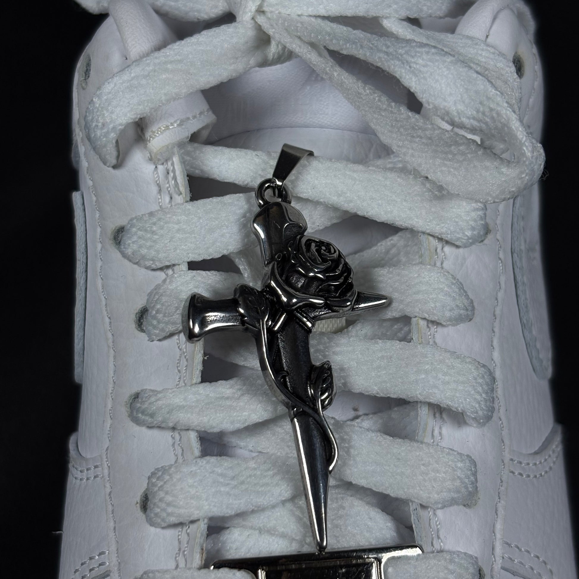 Stay Reppin Rose Cross Sneaker Pendant – Silver Stainless Steel
