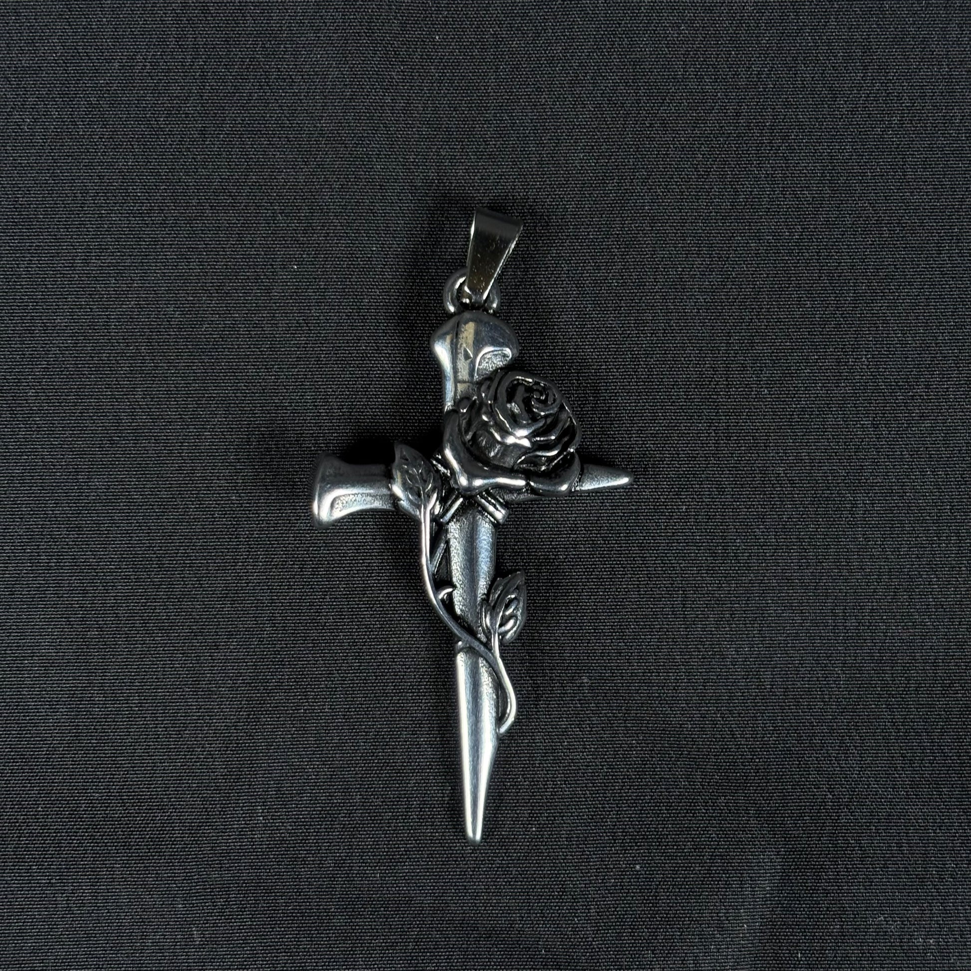 Stay Reppin Rose Cross Sneaker Pendant – Silver Stainless Steel