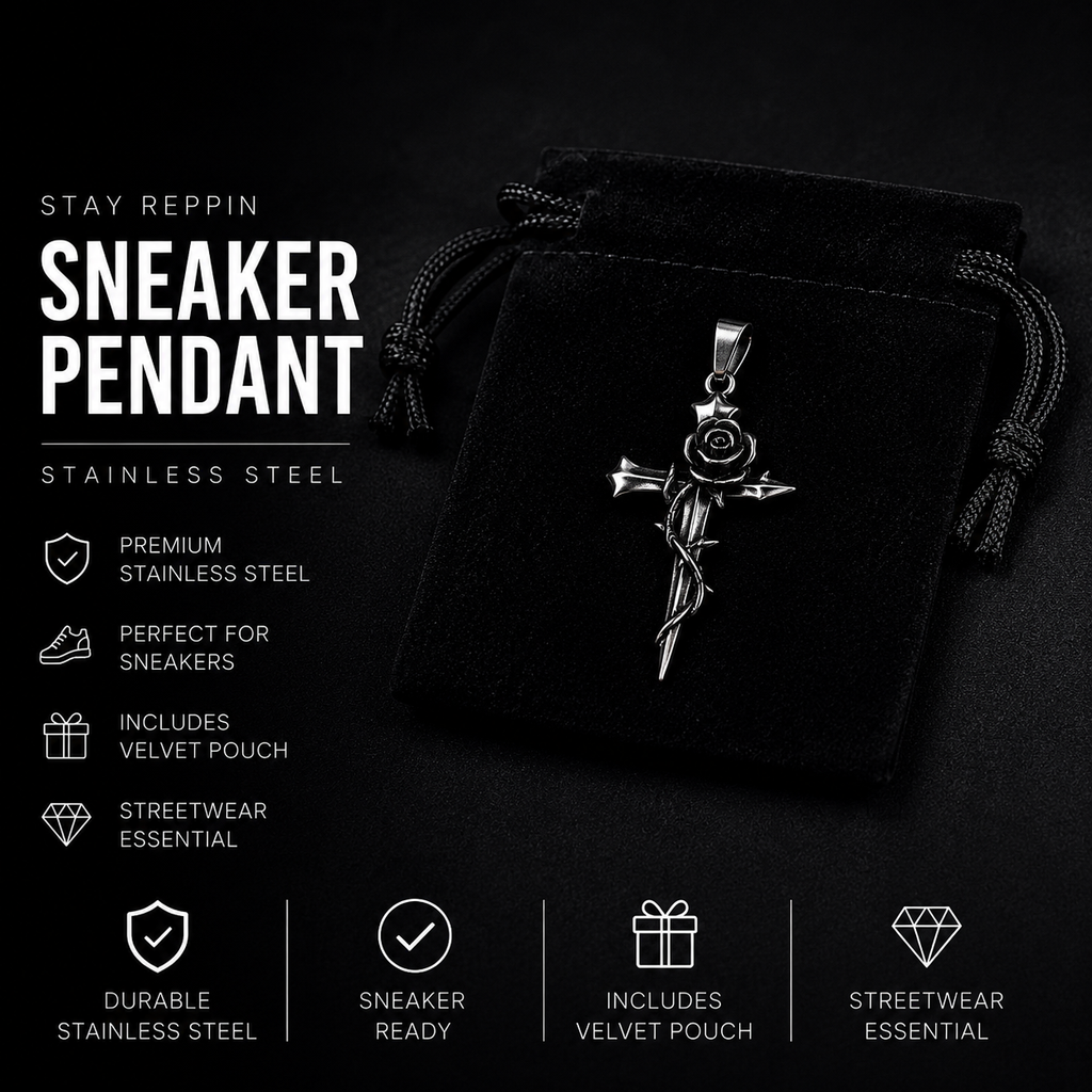 Stay Reppin Rose Cross Sneaker Pendant – Silver Stainless Steel